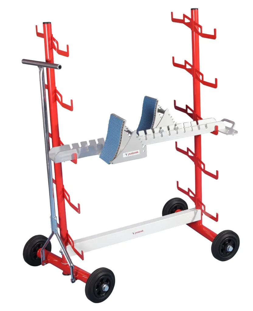 Praktischer Startblock-Ständer für sichere Aufbewahrung und Transport von Startschienen