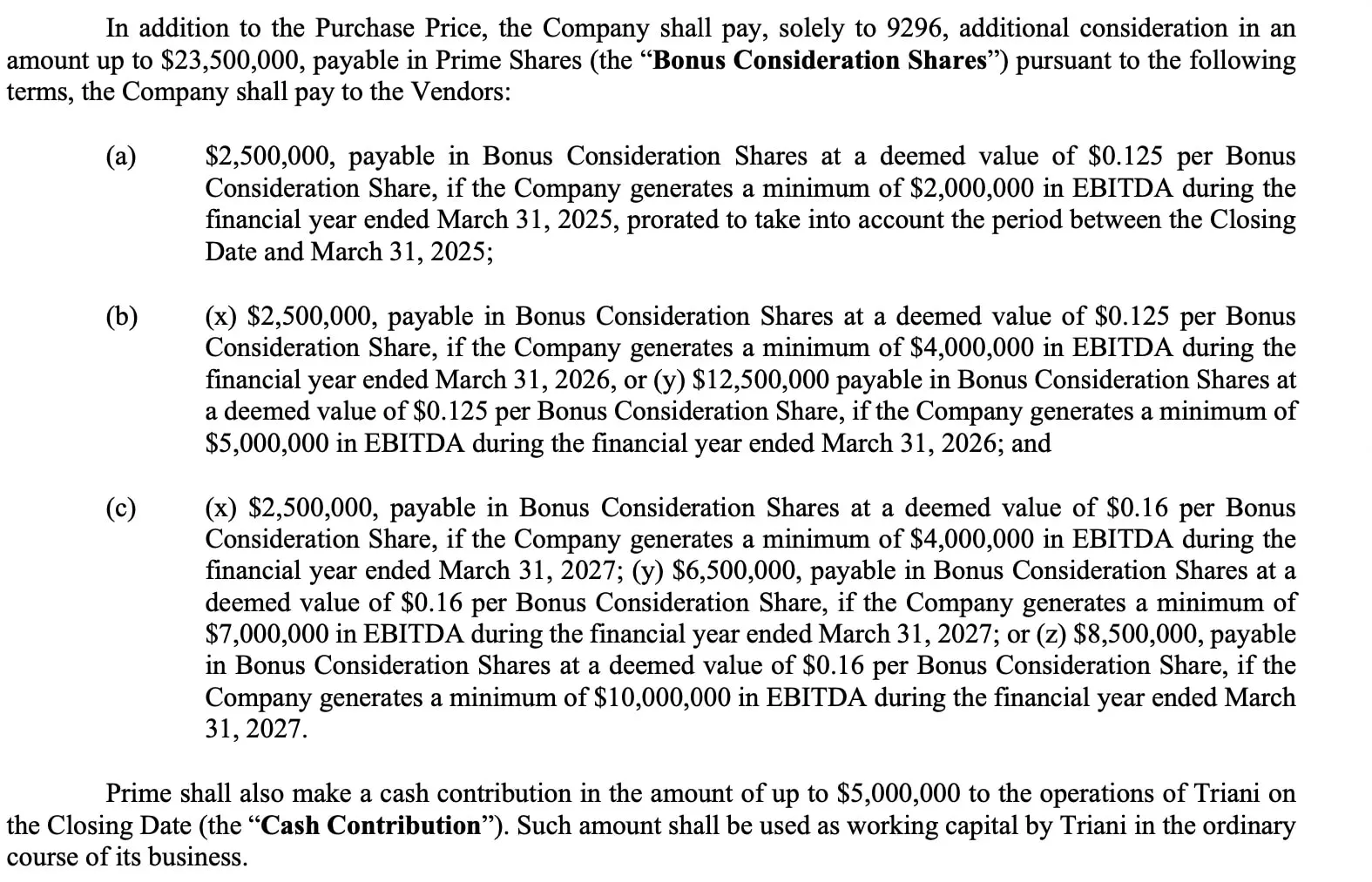 Prime Drink Group EBITDA Ziel Triani 2025