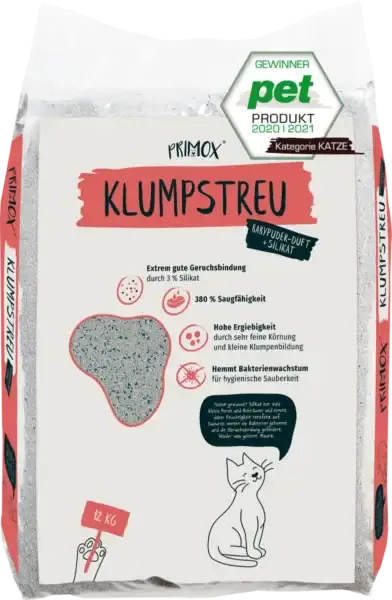 Primox Klumpstreu Babypuder-Duft und Silikat in der Packung