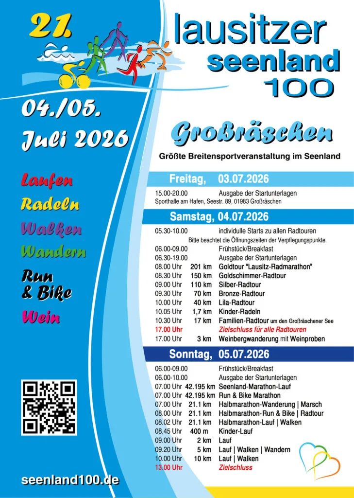 Programmübersicht des Lausitzer Seenland 100 im Jahr 2026