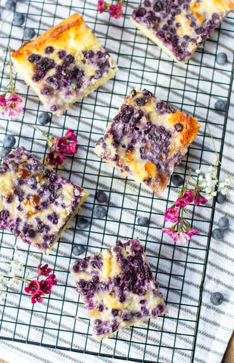 Puddingkuchen mit Heidelbeeren als einfacher und schmackhafter Geburtstagskuchen