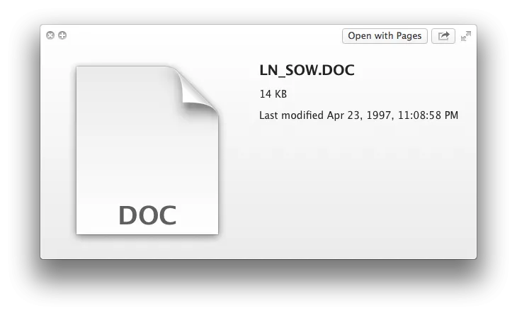 Quick Look Vorschau eines Word 97 Dokuments mit Metadaten