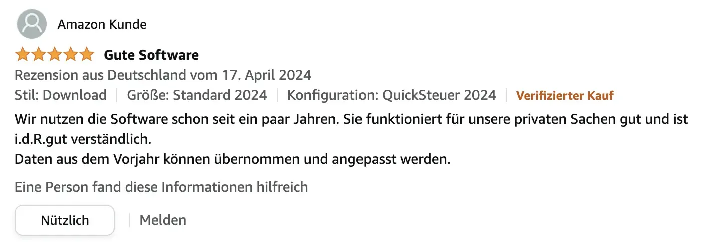 QuickSteuer Software auf Amazon