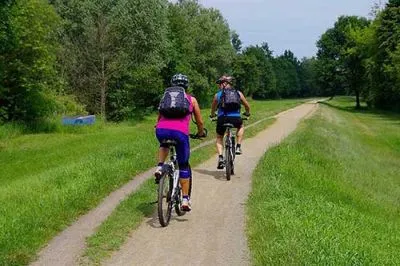 Radfahrer auf dem Gurkenradweg im Spreewald