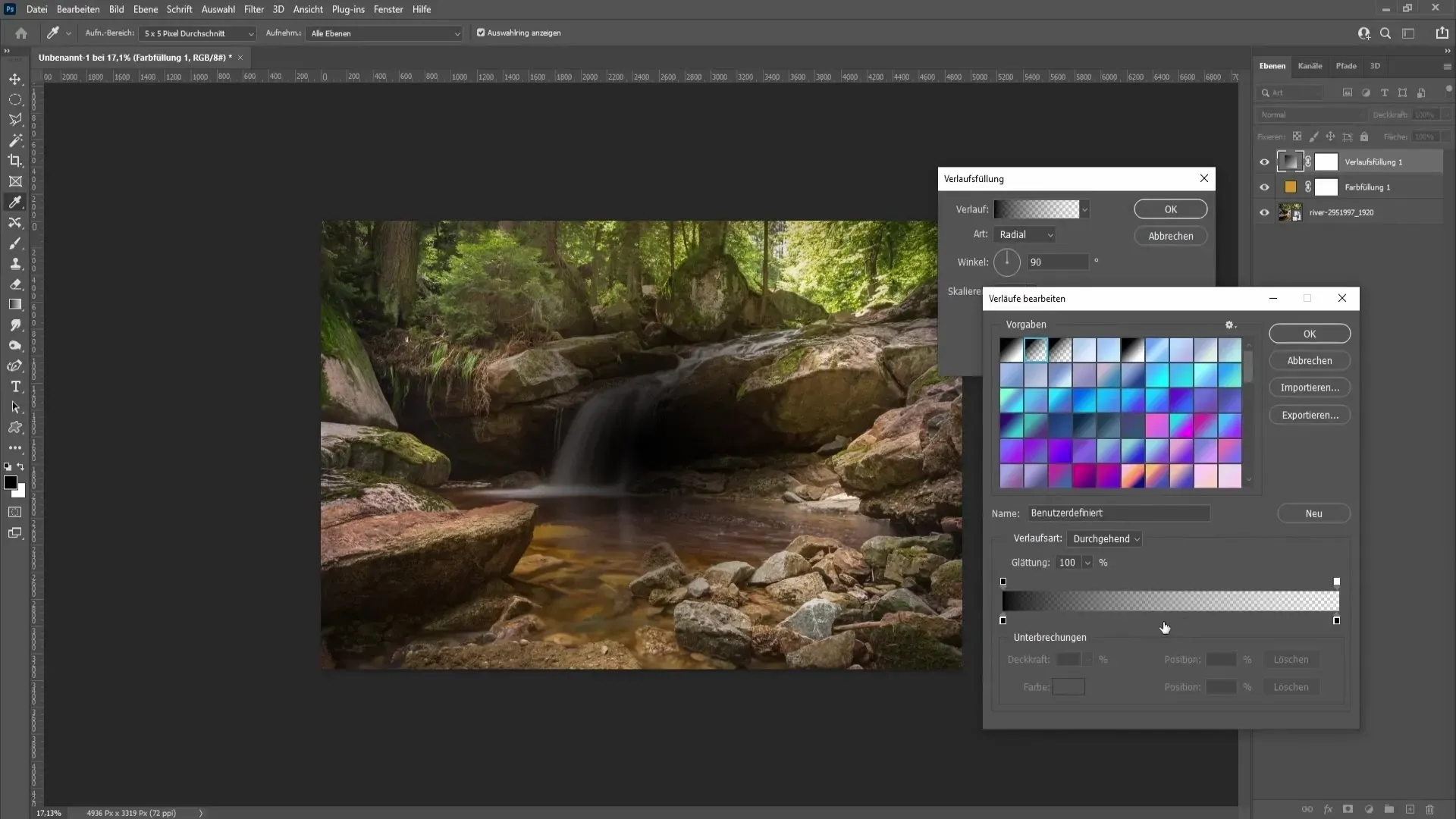 Radialer Verlauf Sonne Photoshop mit Transparenz für einen weichen Übergang