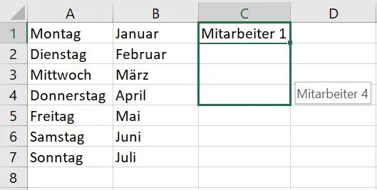 Reihen vervollständigen in Excel