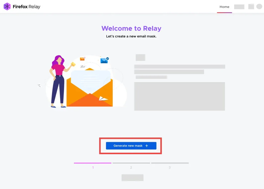 Relay-Dashboard mit der Schaltfläche "Neue Maske generieren+"