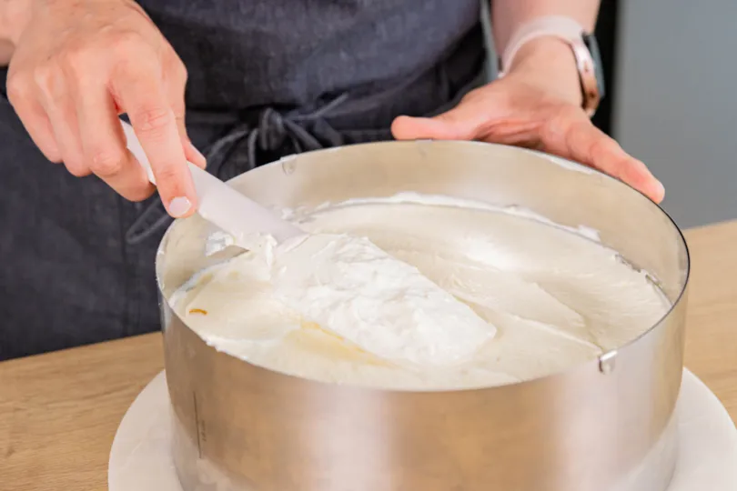 Restliche Joghurtcreme in Springform verstreichen