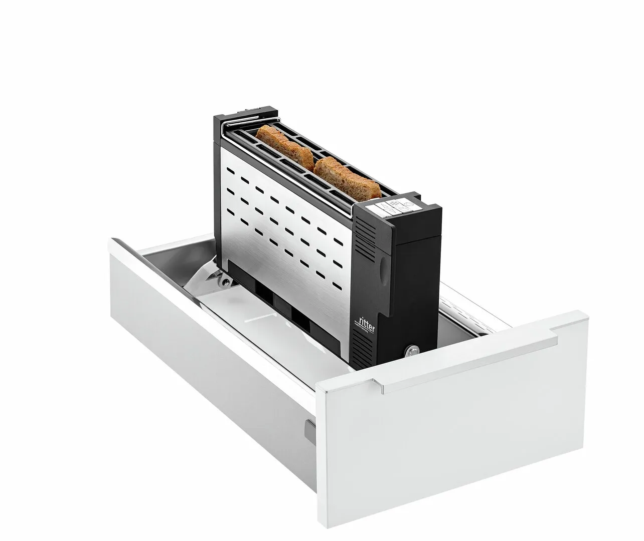 ritter Einbautoaster ET 10 Edelstahl ausgeklappt in Küchenschublade