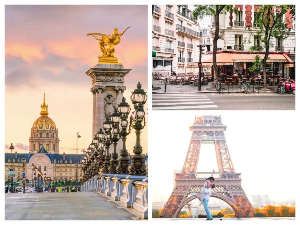 Romantische Atmosphäre am Pont Alexandre III, Eiffelturm und im Viertel Montmartre in Paris