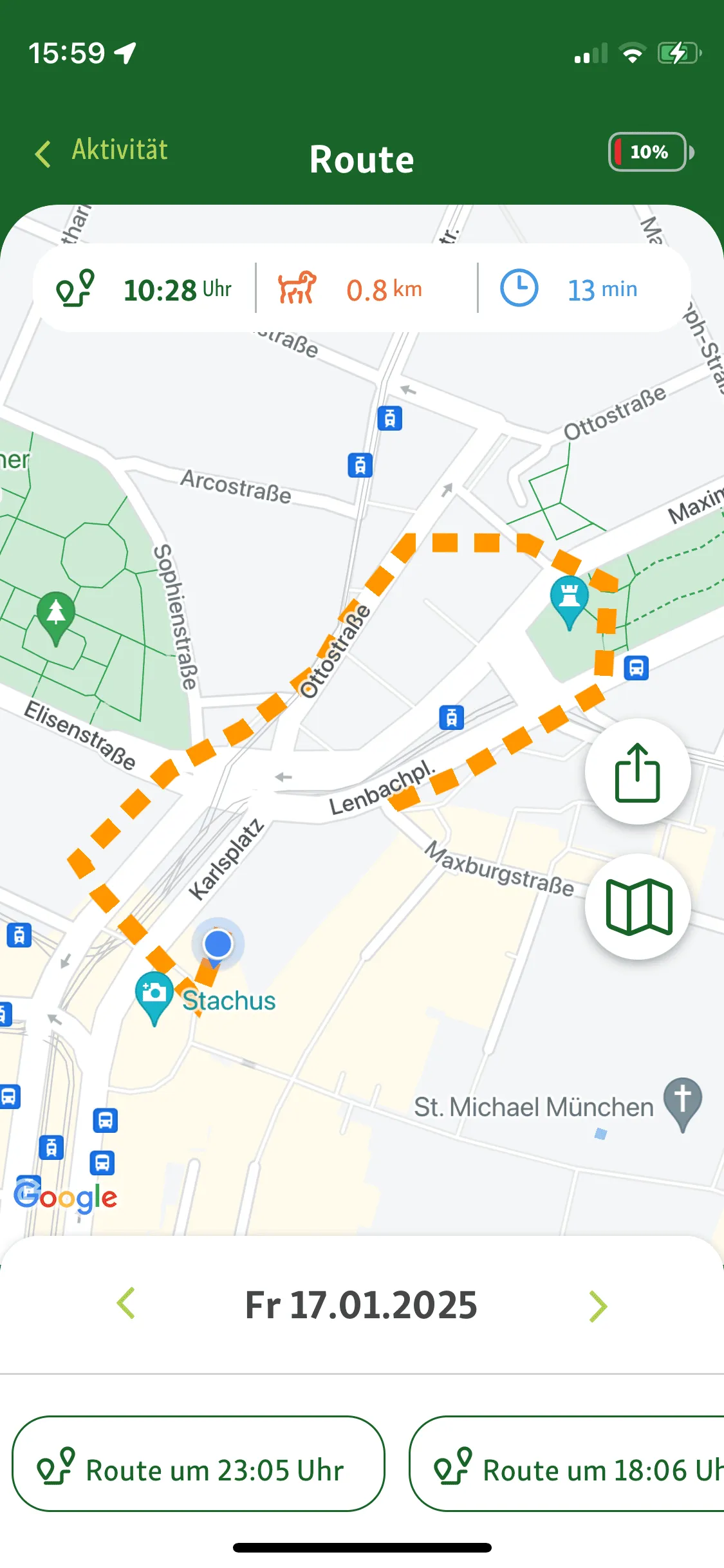 Routenverlauf des Fressnapf Trackers in der App