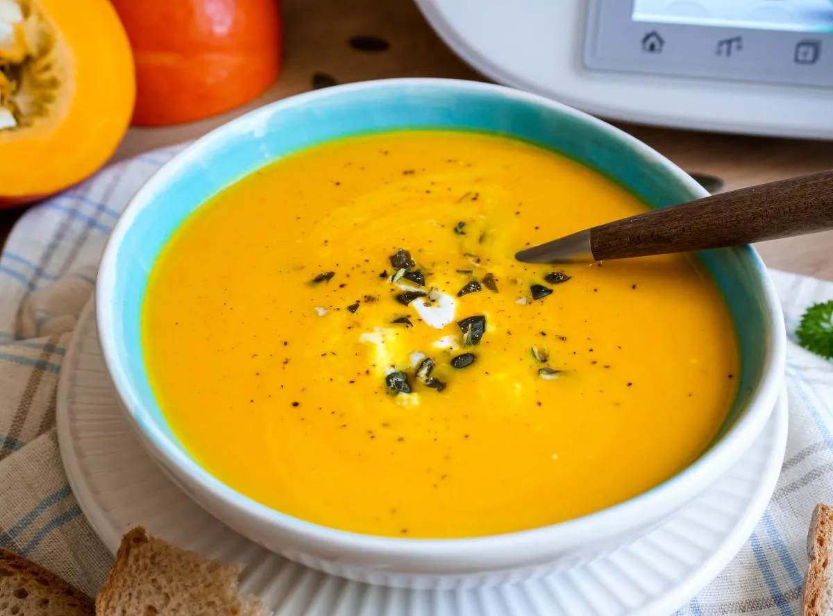 Samtige Kürbissuppe, einfach und lecker im Thermomix zubereitet.