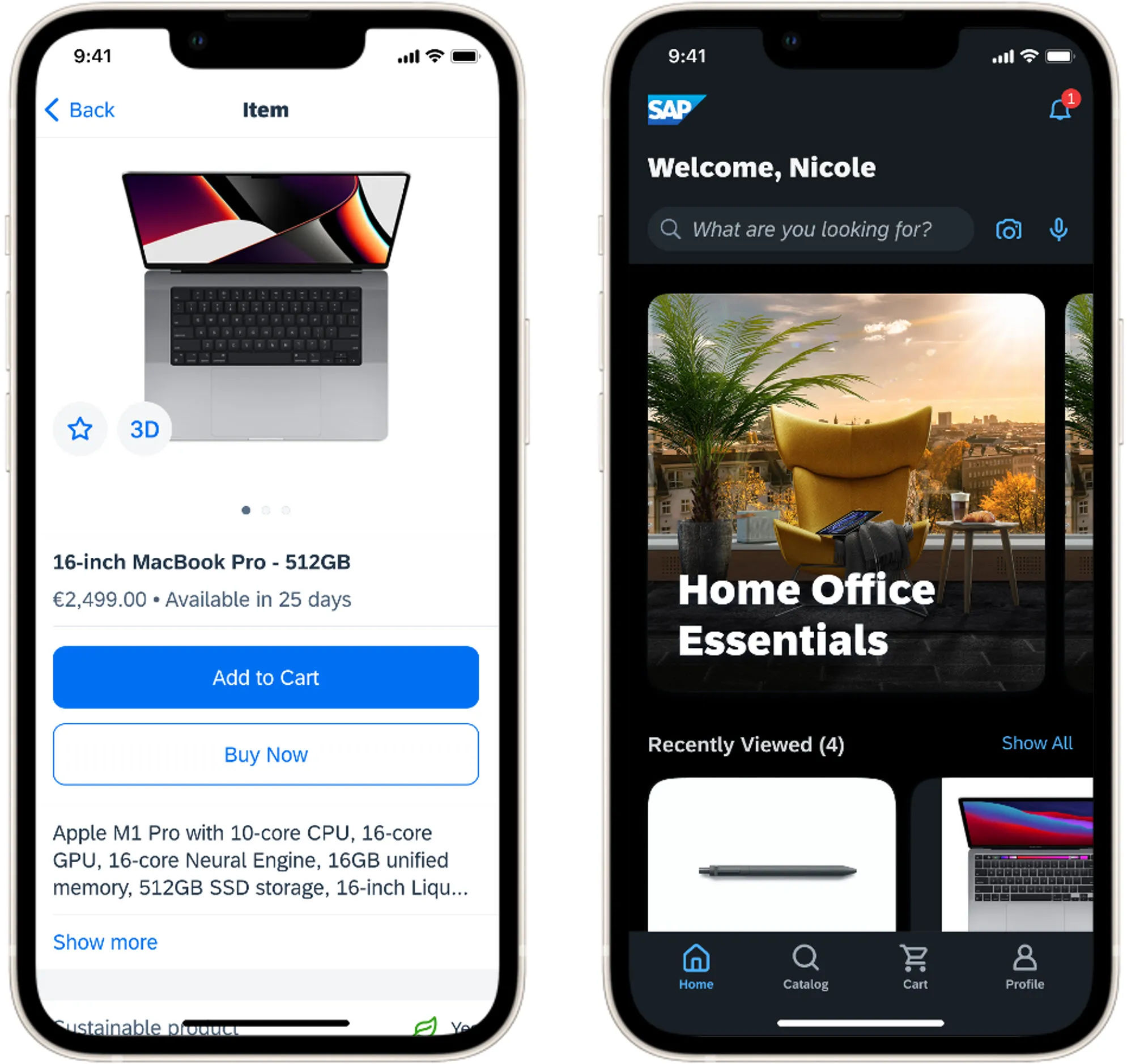 SAP Ariba Shopping (Beta) für iOS mit Morning Horizon (links) und Evening Horizon (rechts).
