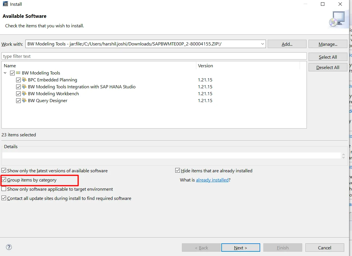 SAP HANA Studio BW-MT Tools Liste