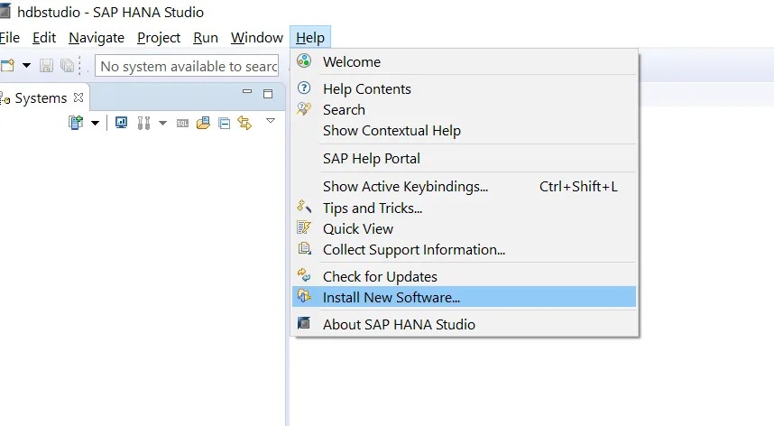 SAP HANA Studio Install New Software Menü