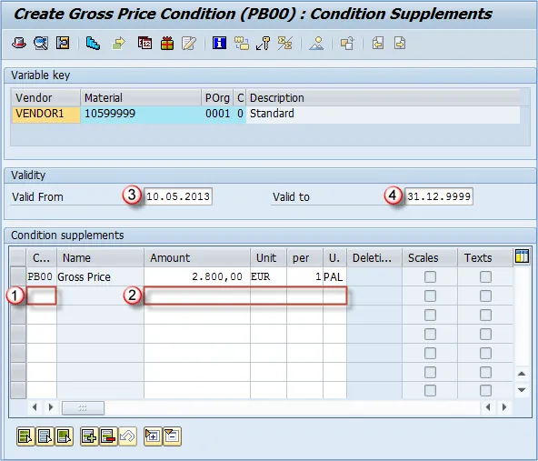 SAP ME11 Konditionen für den Einkaufsinfosatz zur Preispflege