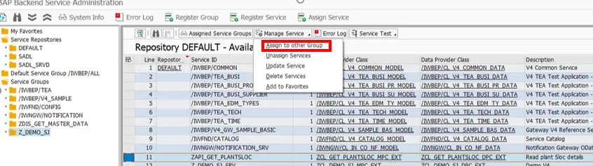 SAP OData V4 Service in Servicegruppe verschieben