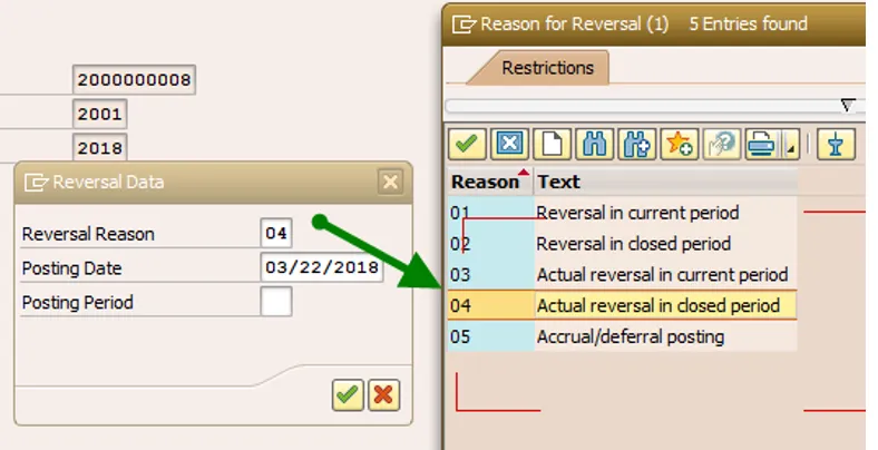 SAP reversal reason selection