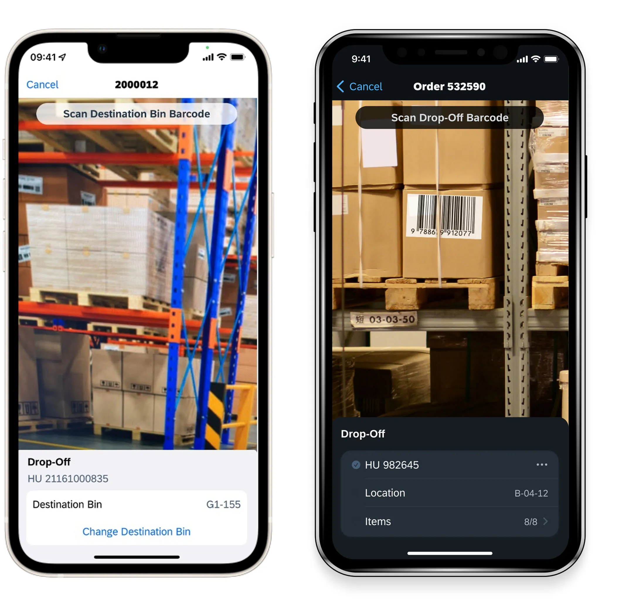 SAP Warehouse Operator für iOS mit Morning Horizon (links) und Evening Horizon (rechts).