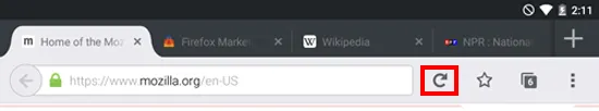 Schaltfläche zum Neuladen einer Seite in Firefox für Android Tablet