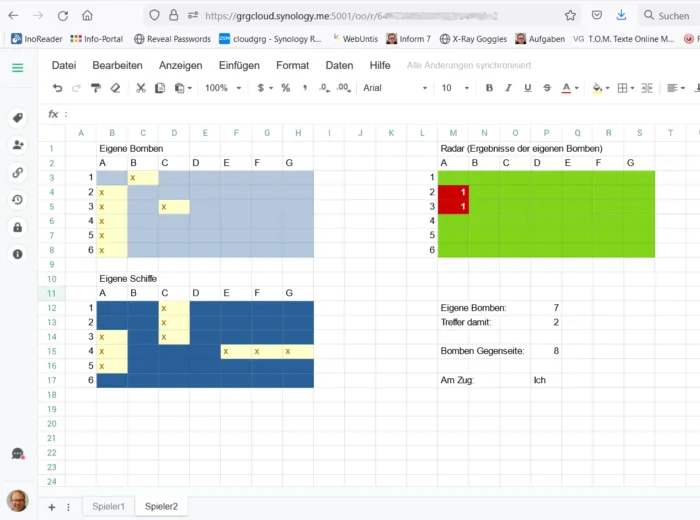 Schiffe versenken Excel Beispiel Spielfeld
