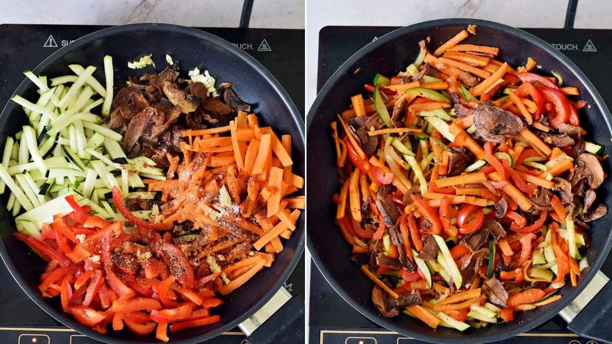 Schnittlauch und Karotten, frisches Gemüse für eine köstliche asiatische Nudelpfanne