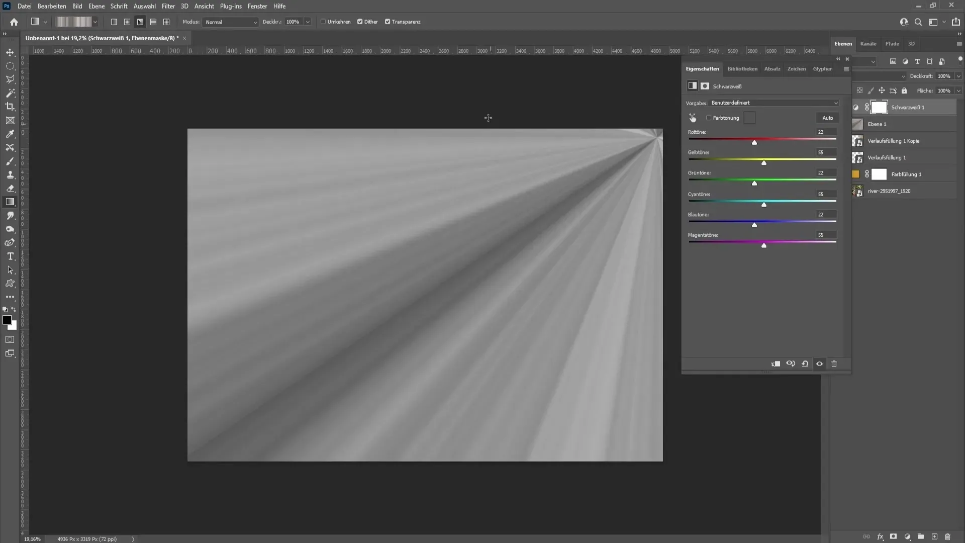 Schwarz-Weiß Filter Sonnenstrahlen anwenden für klare Kontraste