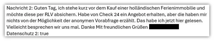 Screenshot: Anfrage zu Risikolebensversicherung über Check24 und anonyme Voranfrage