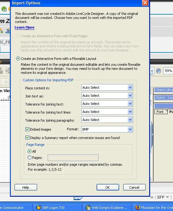 Screenshot: Dateiauswahl für den Layout-Import in Adobe Forms
