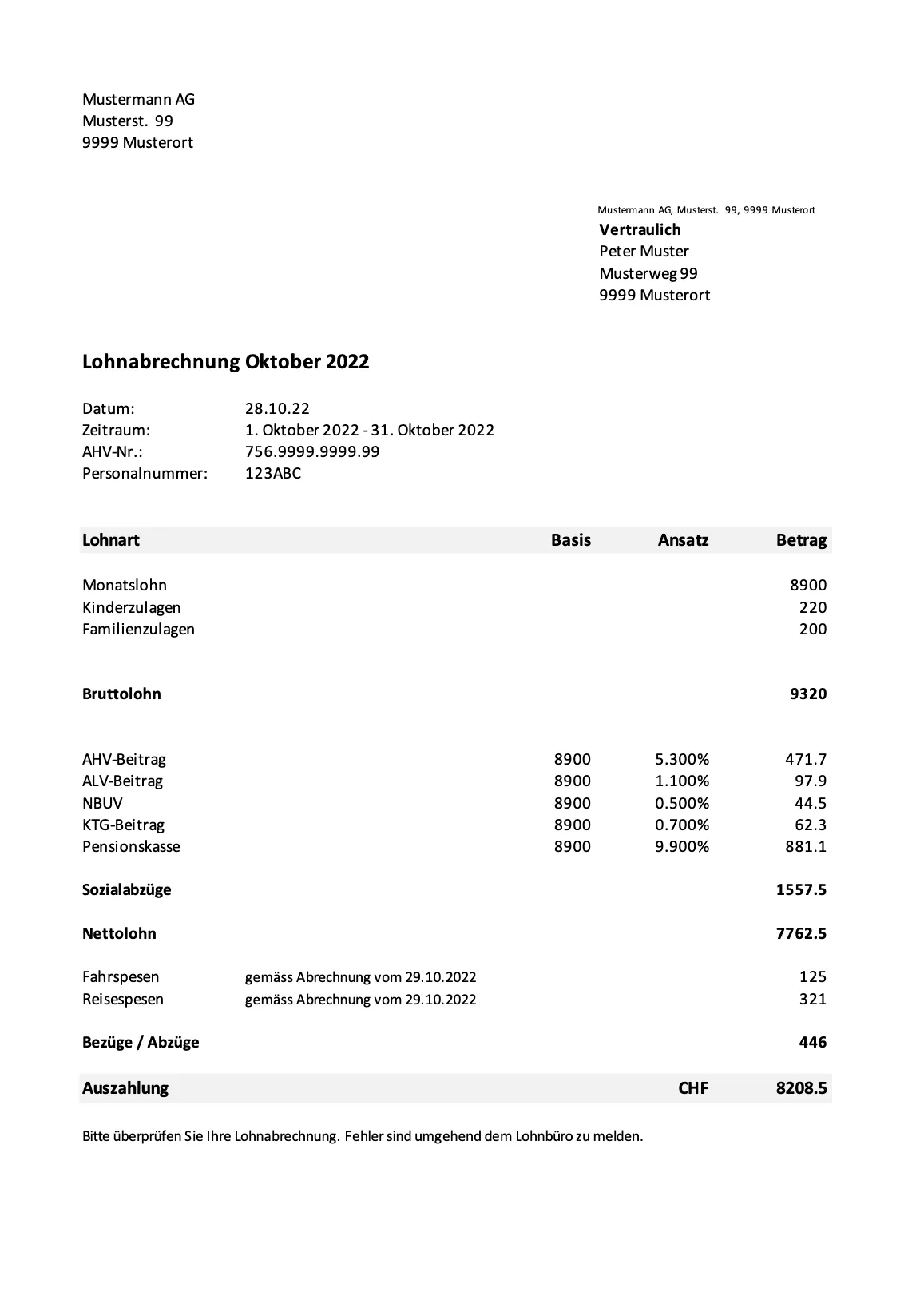 Screenshot der Excel-Lohnabrechnungsvorlage für Deutschland