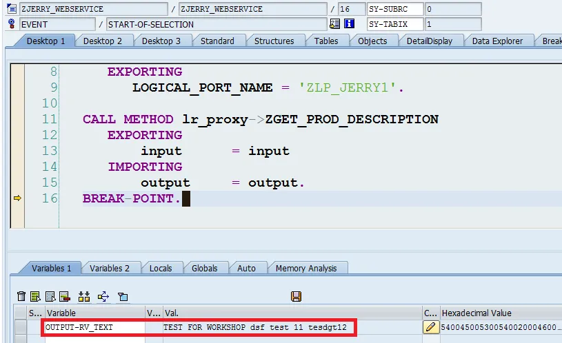 Screenshot: Ergebnis der SAP Web Service Ausführung im ABAP Debugger
