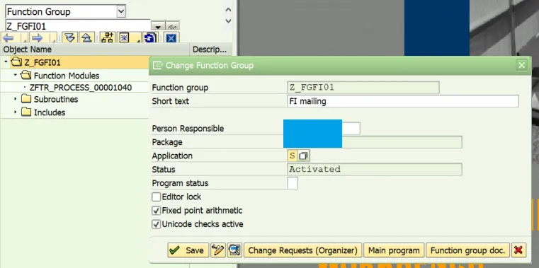 Screenshot FIBF: Zuordnung des BTE-Prozesses 00001040 zum kundeneigenen Funktionsbaustein für Mahnversand per E-Mail.