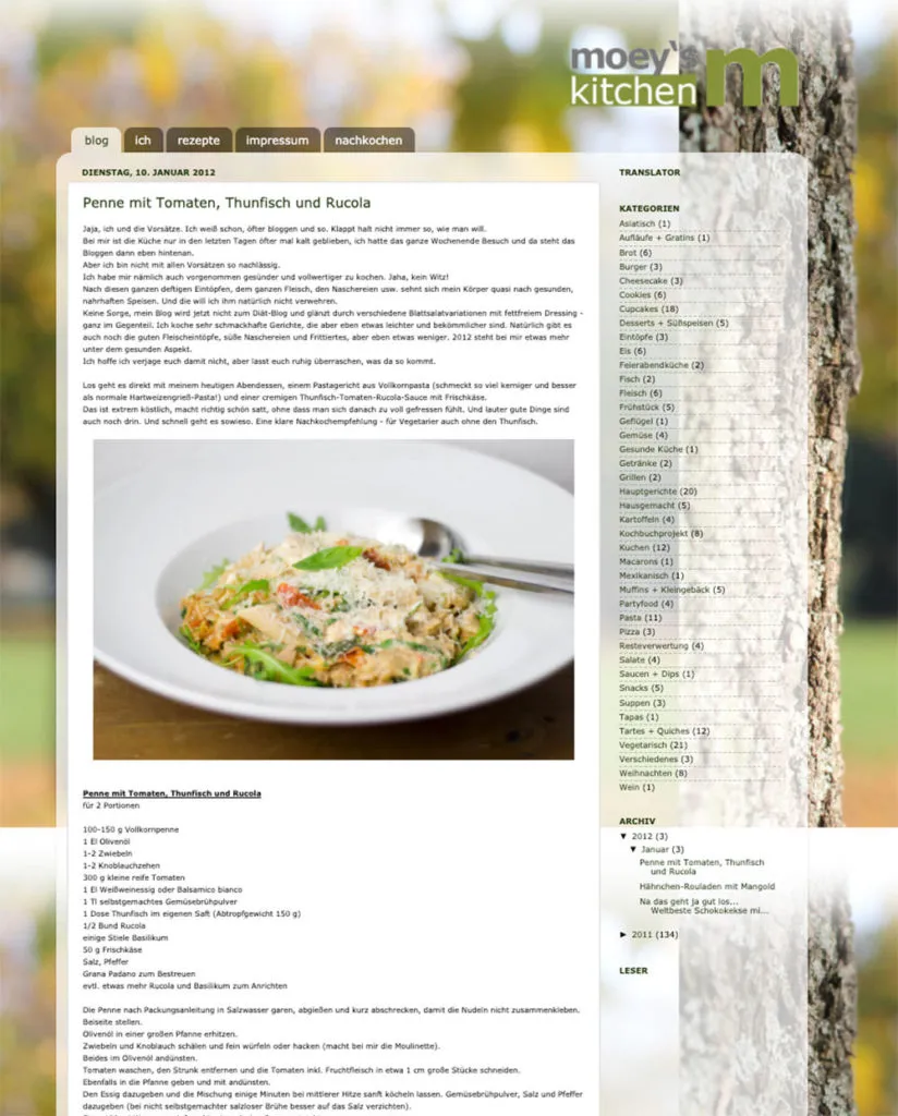 Screenshot Januar 2012: Ein Blick zurück auf unsere Anfänge in der Welt der deutschen Geburtstagskuchen und Süßspeisen
