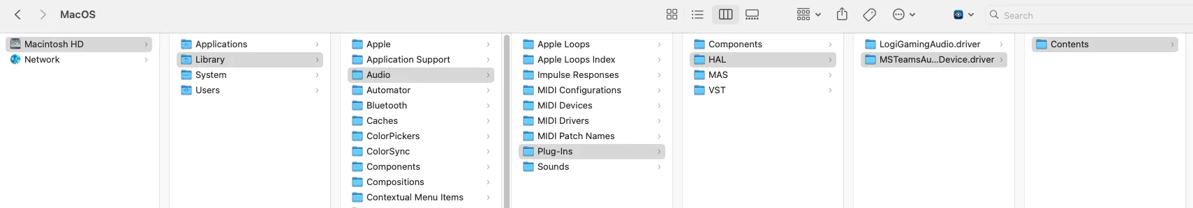 Screenshot of HAL folder, MSTeamsAudioDevice.driver