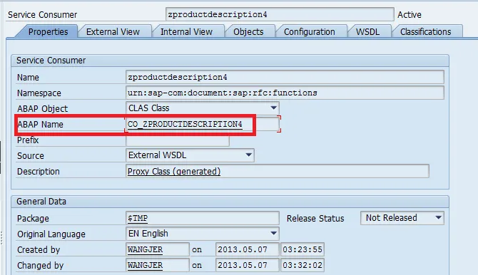 Screenshot: SAP SE80 - Aktivierung des Consumer Proxy für SAP Web Services