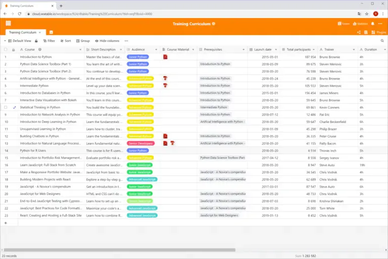 Screenshot SeaTable Datenorganisation