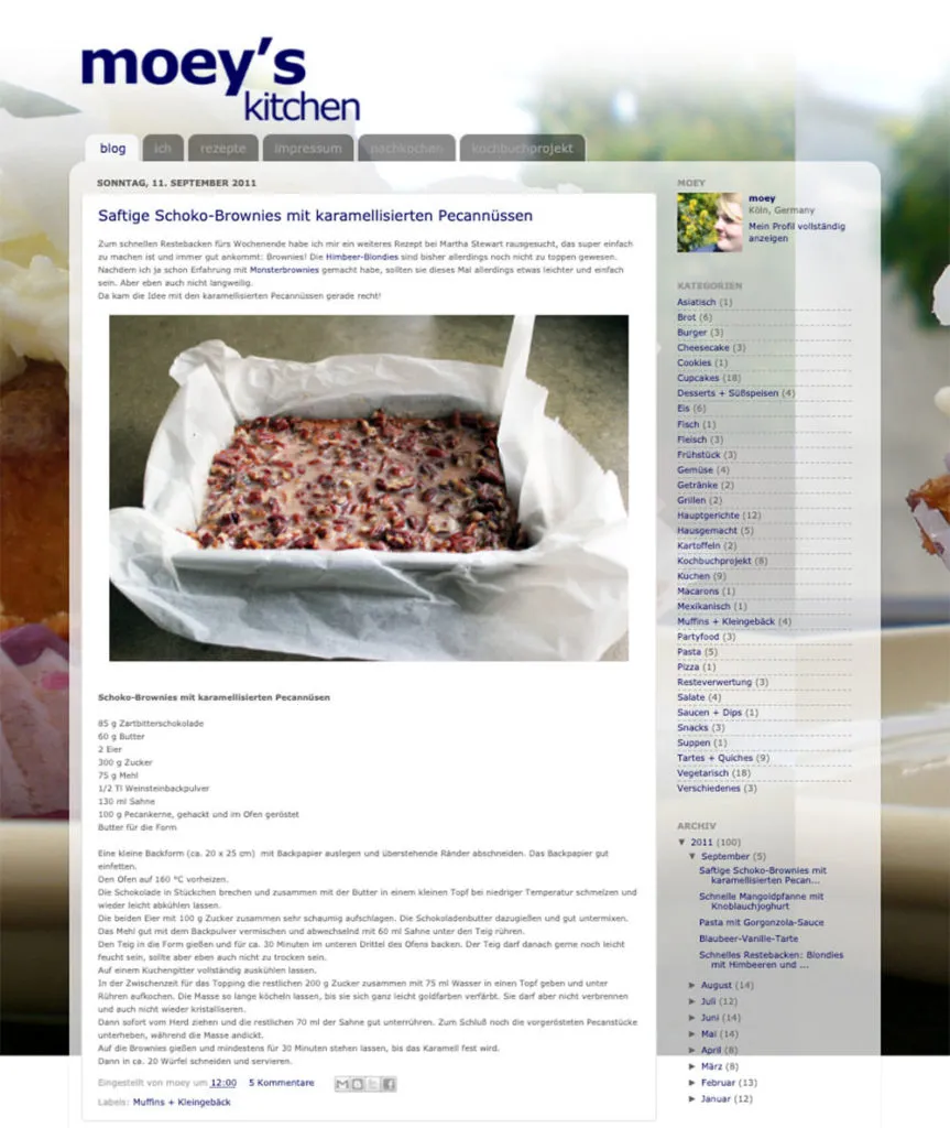 Screenshot September 2011: Die Entwicklung unseres Portals für deutsche Backtraditionen und Feierkuchen