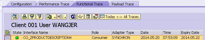 Screenshot: SRT_UTIL - Anzeige der Funktions-Trace-Ergebnisse eines SAP Web Service Aufrufs