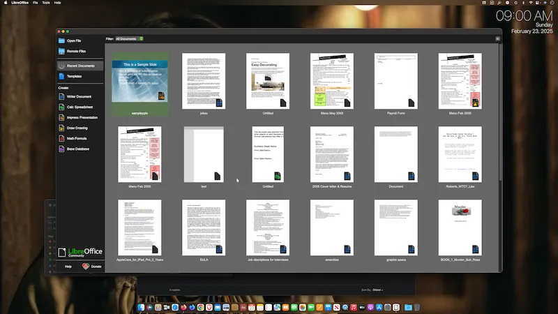 Screenshot von LibreOffice 25.2.0, erfolgreich ausgeführt auf einem iMac (2015) mit macOS Monterey 12.7.6