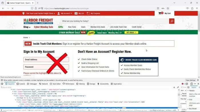 Screenshot zeigt den Kaspersky Password Manager in Chrome, der Anmeldedaten für Harbor Freight erfolgreich eingibt, während er in Firefox fehlt.