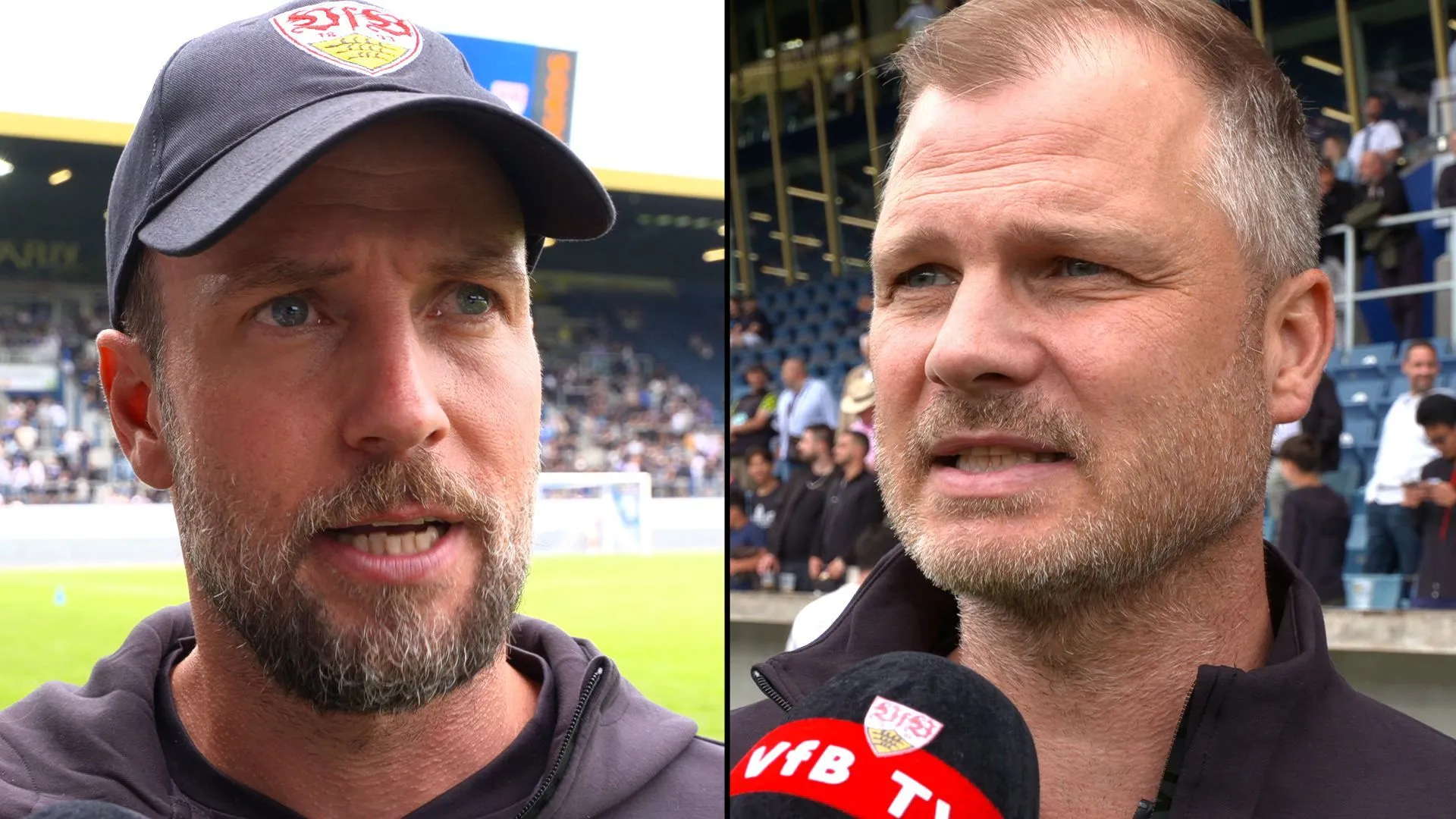 Sebastian Hoeneß und Fabian Wohlgemuth nach dem torlosen Testspiel des VfB Stuttgart gegen den FC Luzern