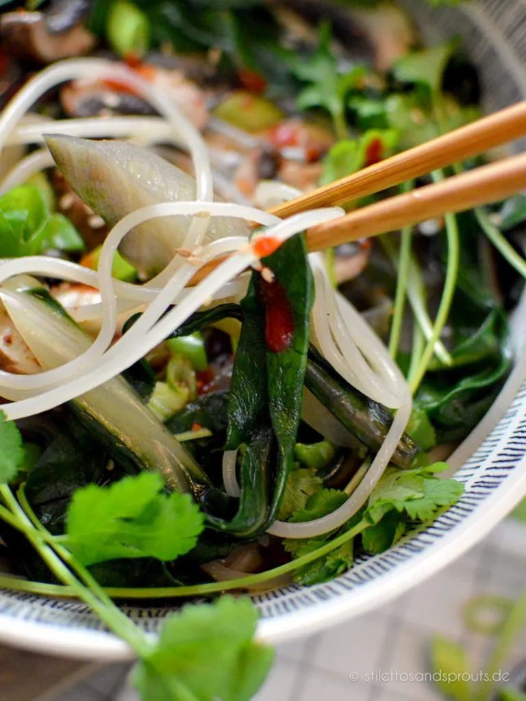 Sehr gesundes und kalorienarmes Essen mit Gemüse und Reisnudeln