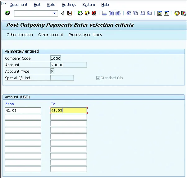 Selektionskriterien für offene Posten in SAP F-53 eingeben