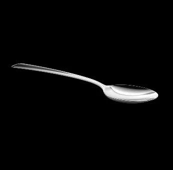 Silberner Löffel mit langem Griff, schräg von der Seite aufgenommen vor transparentem Hintergrund.