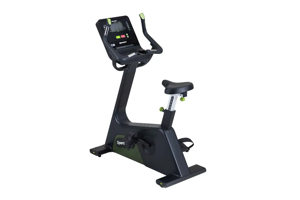 Sitzergometer SportsArt G574U in eleganter grauer Farbe mit Blick auf das Display und die Pedale, bereit für ein komfortables und energieeffizientes Herz-Kreislauf-Training.