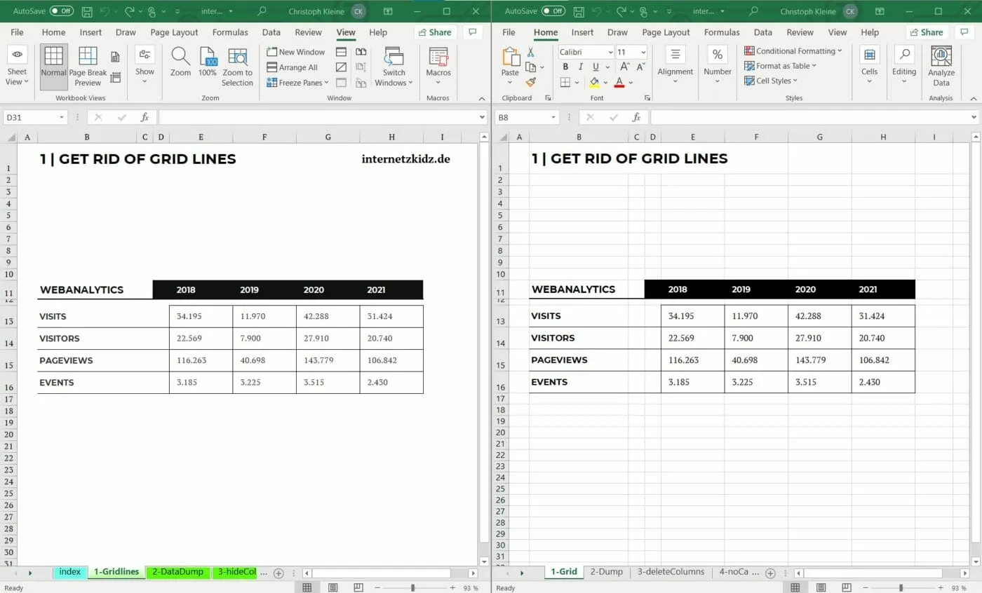 So werden Sie Gitternetzlinien in Excel los und machen Ihre Tabelle optisch ansprechender