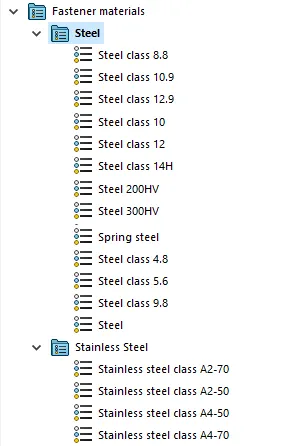SOLIDWORKS Befestigungselemente Materialien