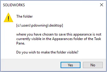 SOLIDWORKS P2M-Speicherort Warnung: Dateipfad nicht im Erscheinungsbild-Ordner