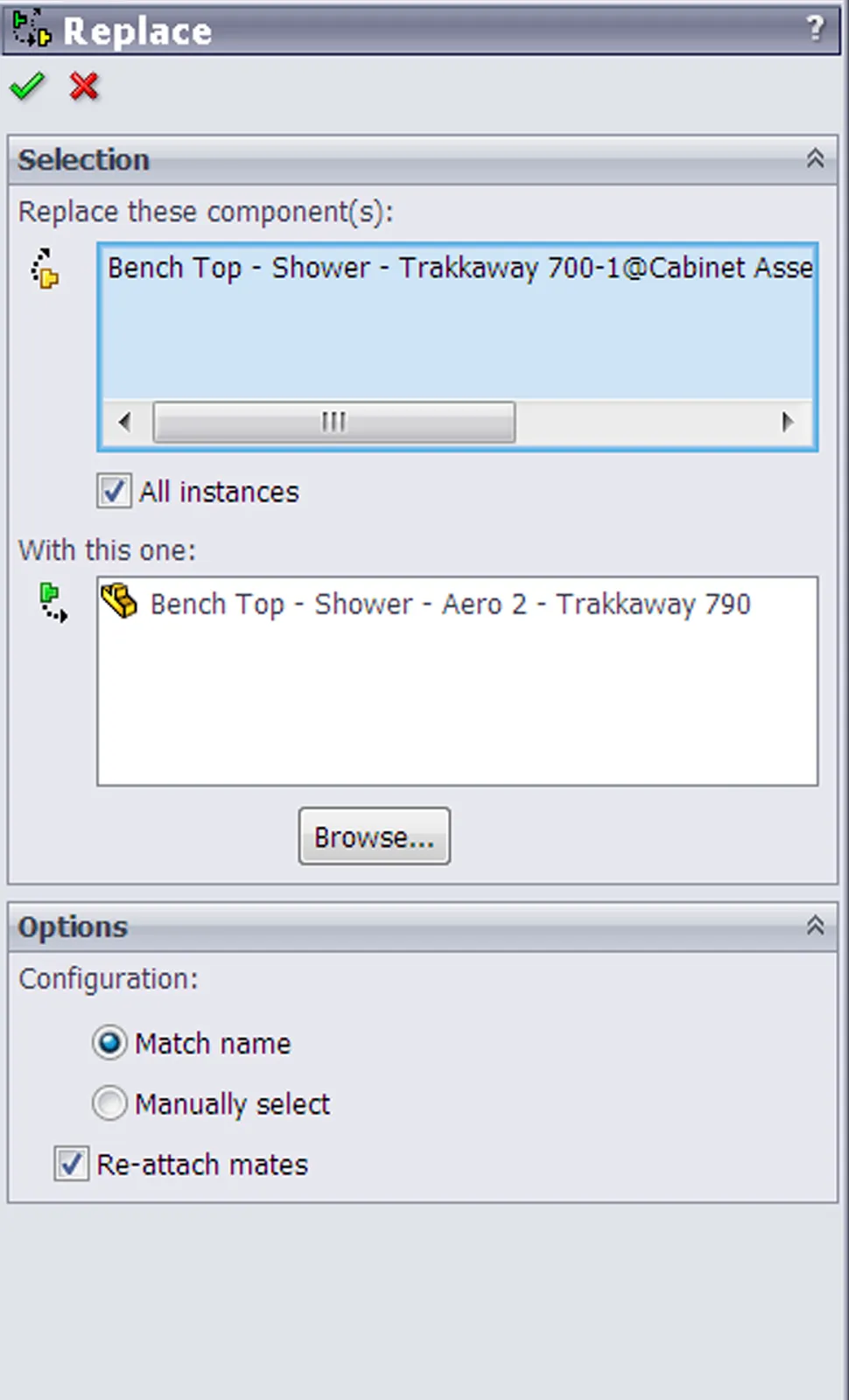 SolidWorks Replace Component Dialogue Box