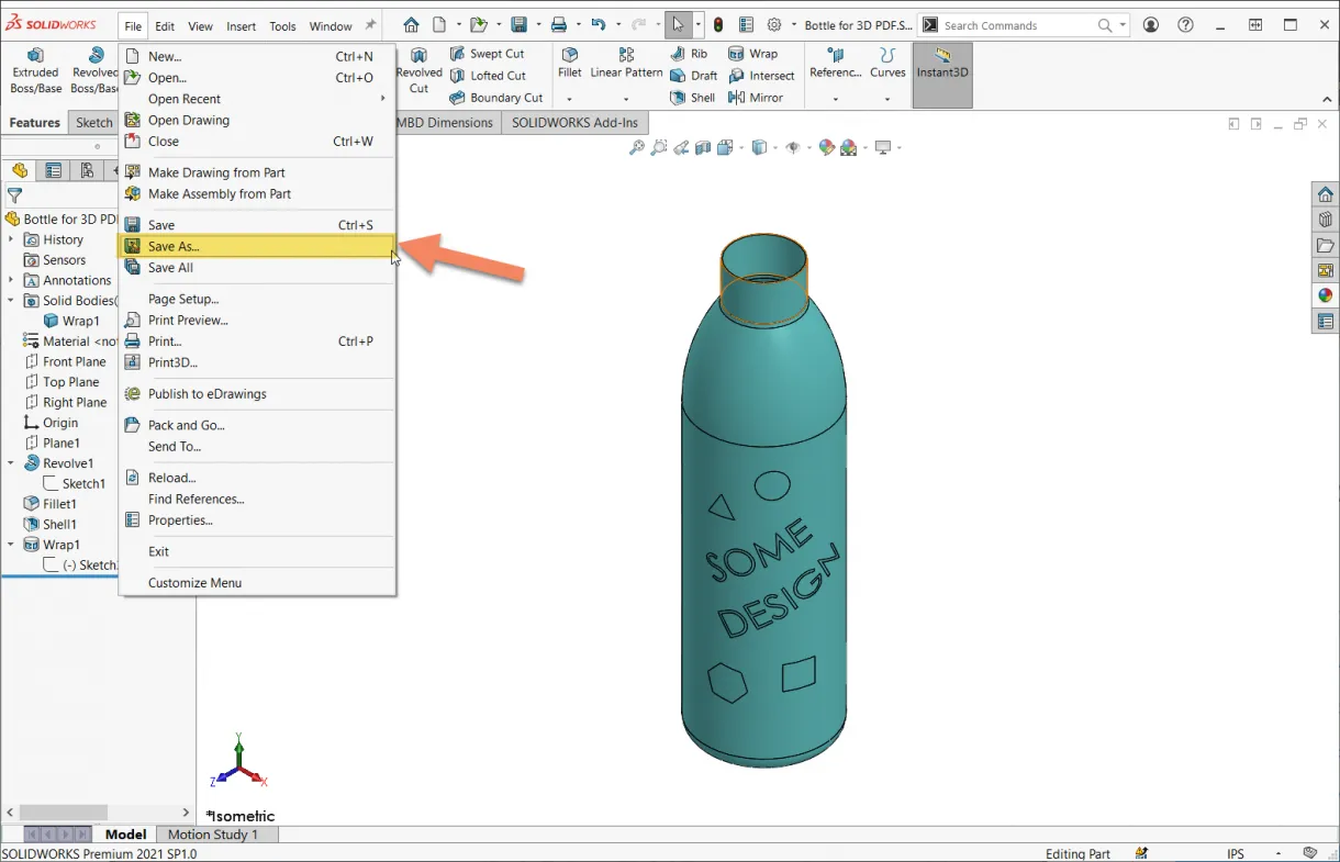 SOLIDWORKS Speichern unter 3D PDF